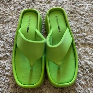 Neon Green Platform Flip Flop Sandals – Chunky Thong Slides – Women’s Size 9
